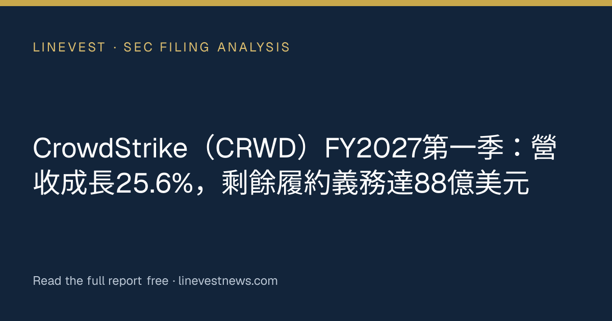CrowdStrike（CRWD）FY2027第一季：營收成長25.6%，剩餘履約義務達88億美元