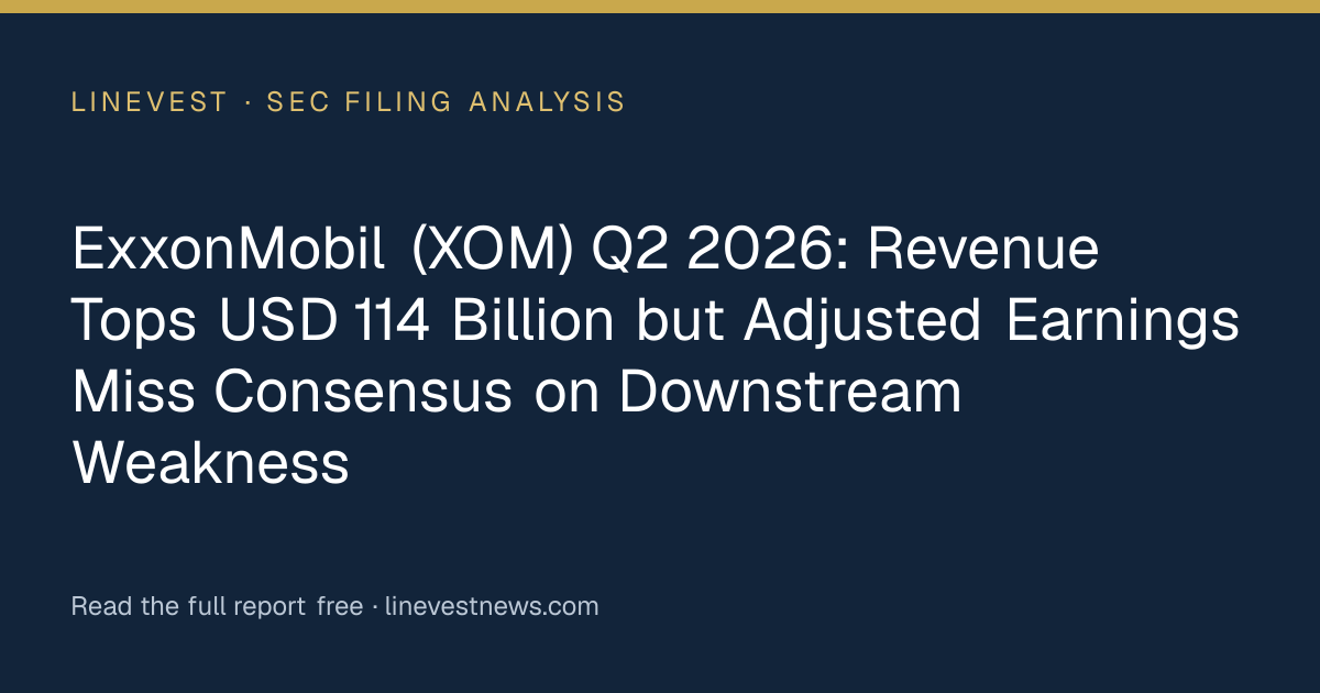 ExxonMobil (XOM) Q2 2026: Revenue Tops USD 114 Billion but Adjusted Earnings Miss Consensus on Downstream Weakness