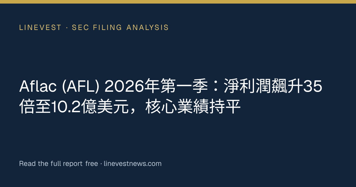 Aflac (AFL) 2026年第一季：淨利潤飆升35倍至10.2億美元，核心業績持平