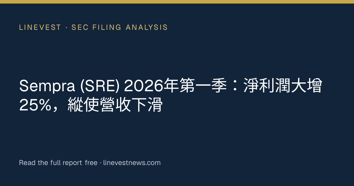 Sempra (SRE) 2026年第一季：淨利潤大增25%，縱使營收下滑