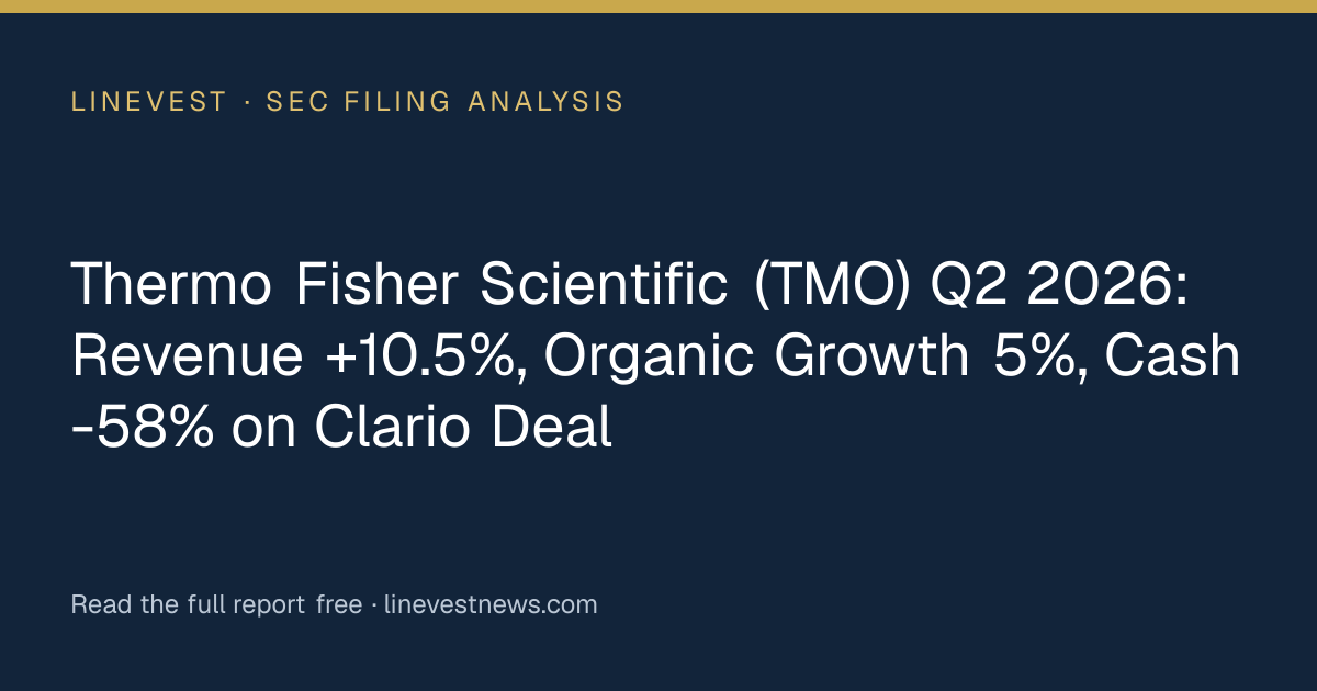 Thermo Fisher Scientific (TMO) Q2 2026: Revenue +10.5%, Organic Growth 5%, Cash -58% on Clario Deal