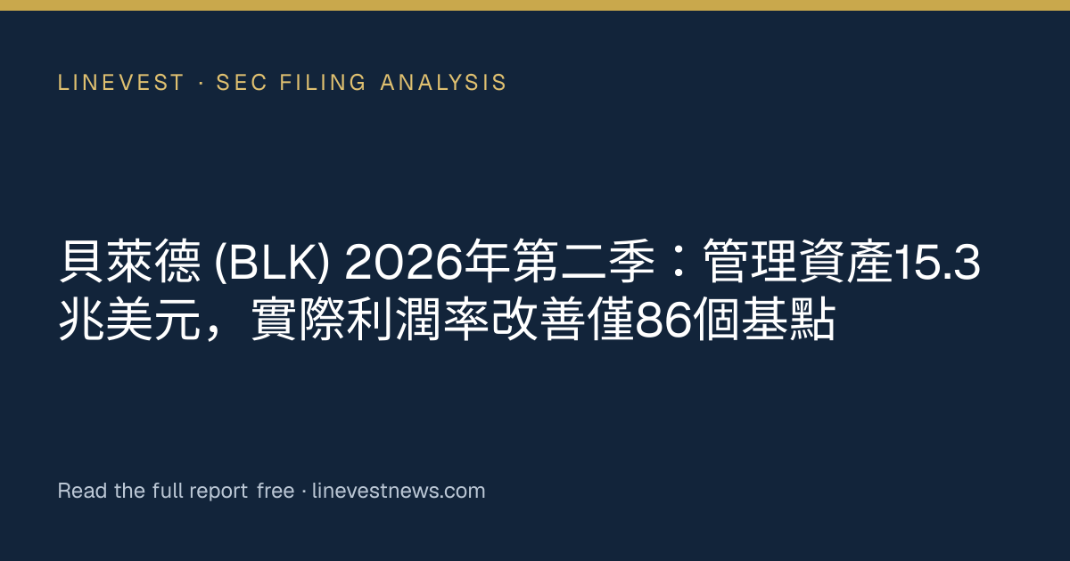 貝萊德 (BLK) 2026年第二季：管理資產15.3兆美元，實際利潤率改善僅86個基點