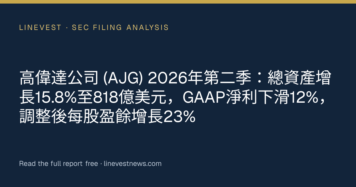 高偉達公司 (AJG) 2026年第二季：總資產增長15.8%至818億美元，GAAP淨利下滑12%，調整後每股盈餘增長23%