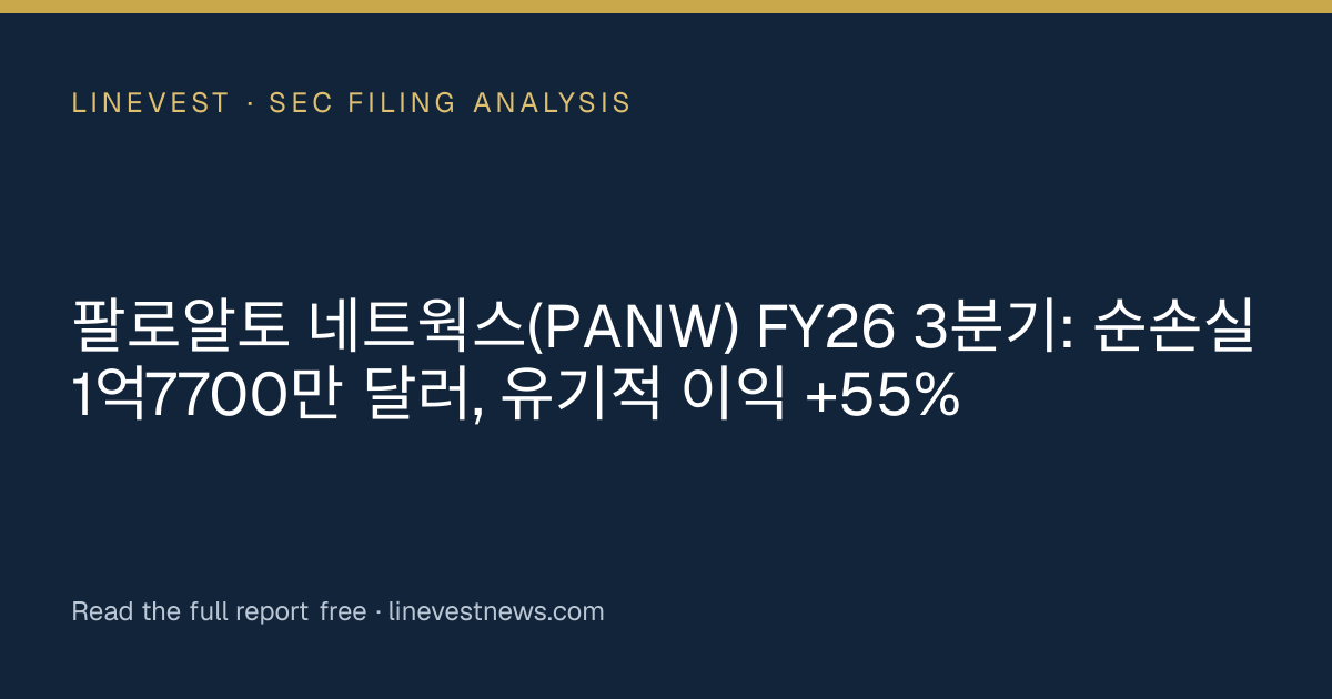 팔로알토 네트웍스(PANW) FY26 3분기: 순손실 1억7700만 달러, 유기적 이익 +55%