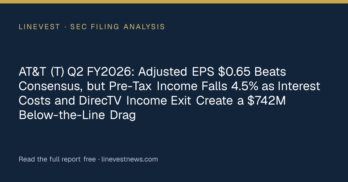 AT&T (T) Q2 FY2026: Adjusted EPS $0.65 Beats Consensus, but Pre-Tax Income Falls 4.5% as Interest Costs and DirecTV Income Exit Create a $742M Below-the-Line Drag