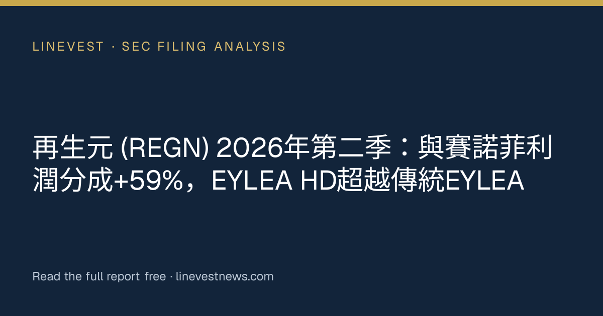 再生元 (REGN) 2026年第二季：與賽諾菲利潤分成+59%，EYLEA HD超越傳統EYLEA