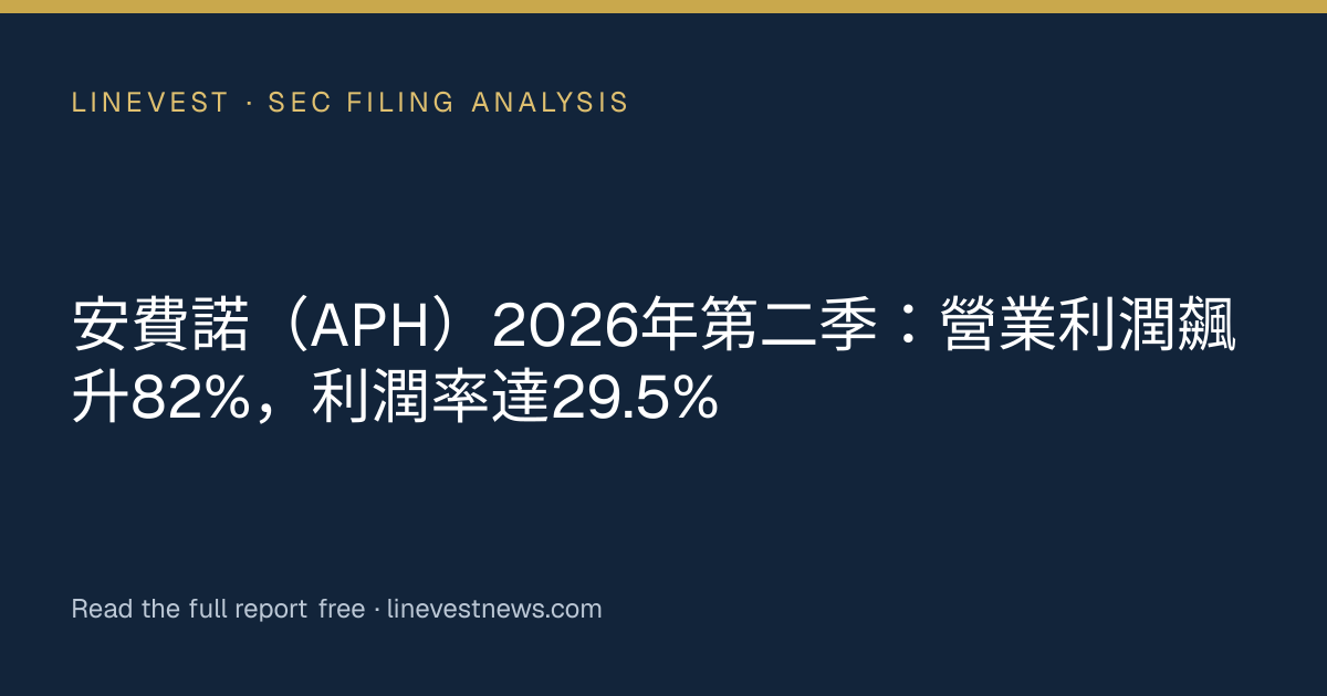 安費諾（APH）2026年第二季：營業利潤飆升82%，利潤率達29.5%