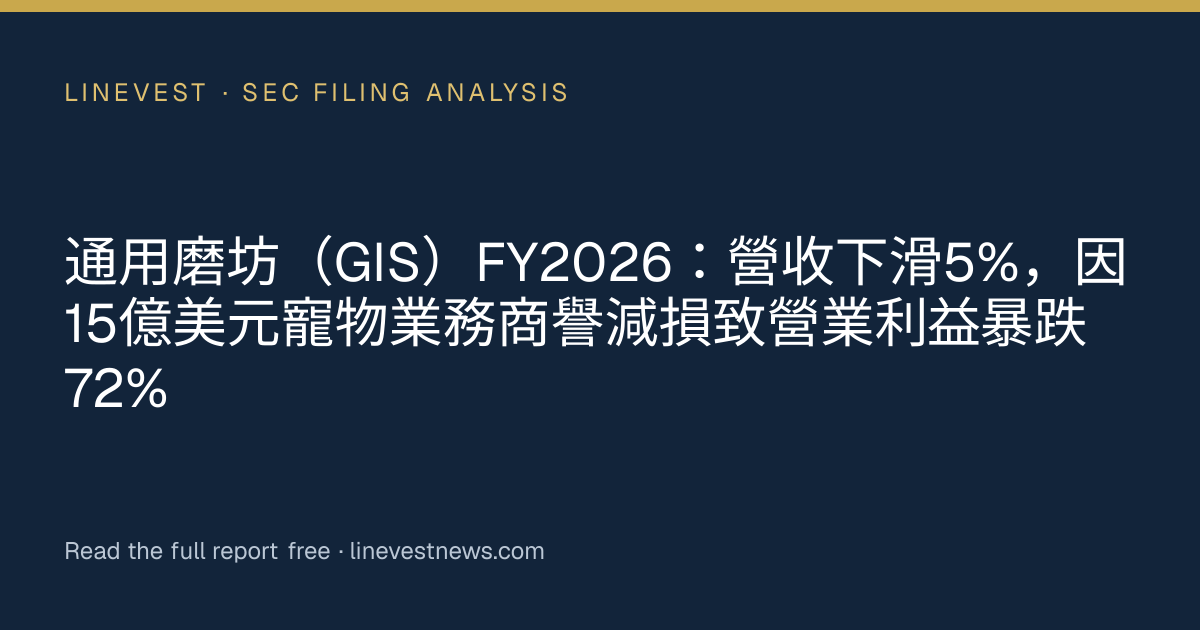 通用磨坊（GIS）FY2026：營收下滑5%，因15億美元寵物業務商譽減損致營業利益暴跌72%