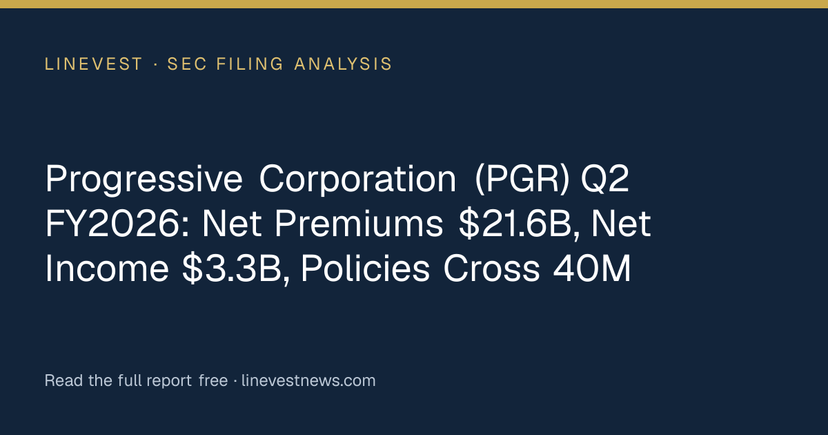 Progressive Corporation (PGR) Q2 FY2026: Net Premiums $21.6B, Net Income $3.3B, Policies Cross 40M