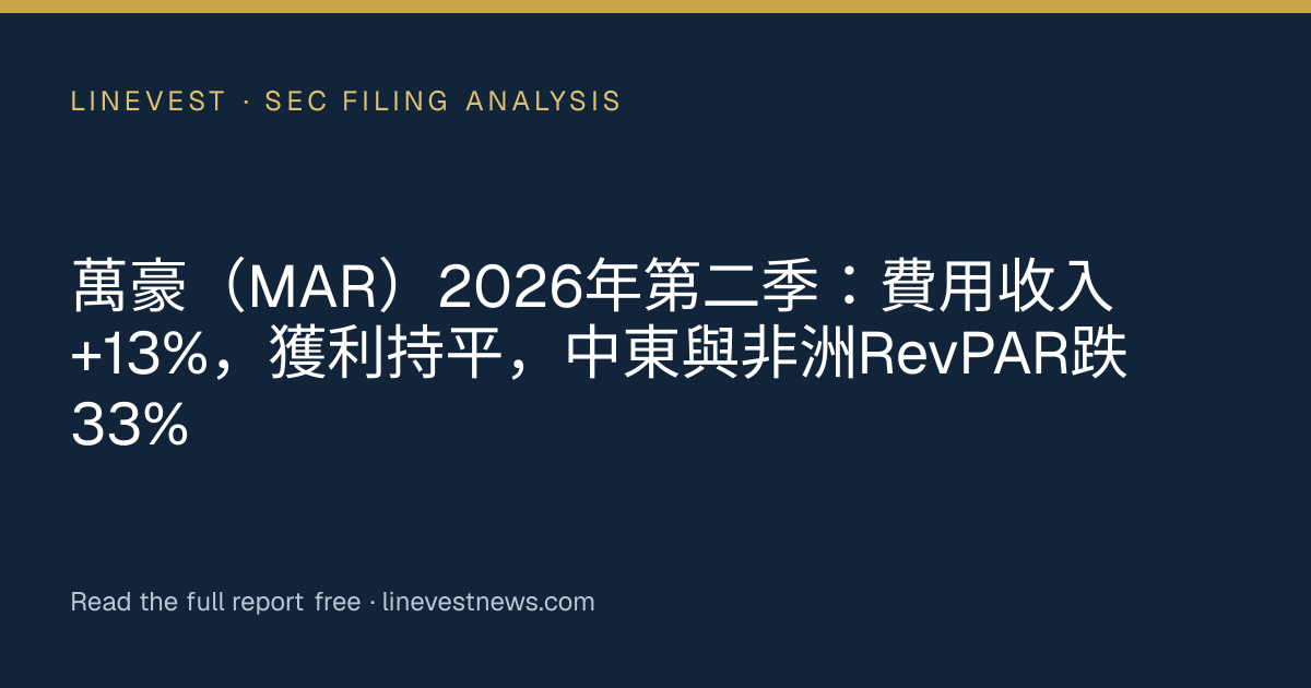 萬豪（MAR）2026年第二季：費用收入+13%，獲利持平，中東與非洲RevPAR跌33%