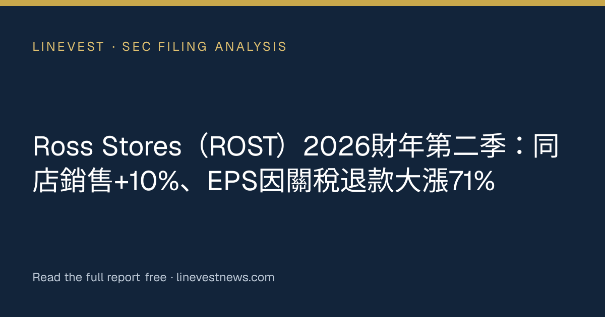 Ross Stores（ROST）2026財年第二季：同店銷售+10%、EPS因關稅退款大漲71%