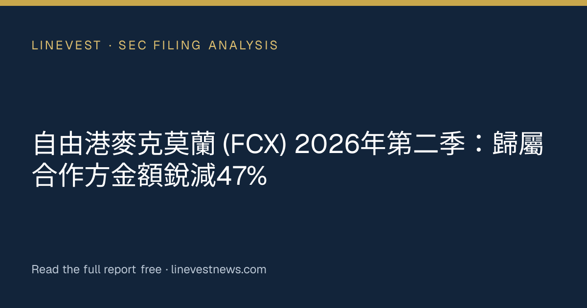 自由港麥克莫蘭 (FCX) 2026年第二季：歸屬合作方金額銳減47%