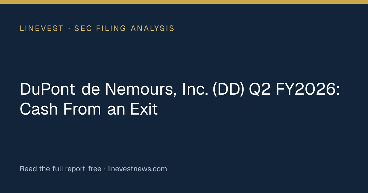 DuPont de Nemours, Inc. (DD) Q2 FY2026: Cash From an Exit