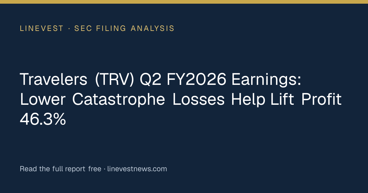 Travelers (TRV) Q2 FY2026 Earnings: Lower Catastrophe Losses Help Lift Profit 46.3%