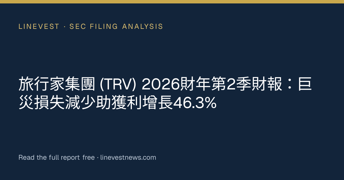 旅行家集團 (TRV) 2026財年第2季財報：巨災損失減少助獲利增長46.3%