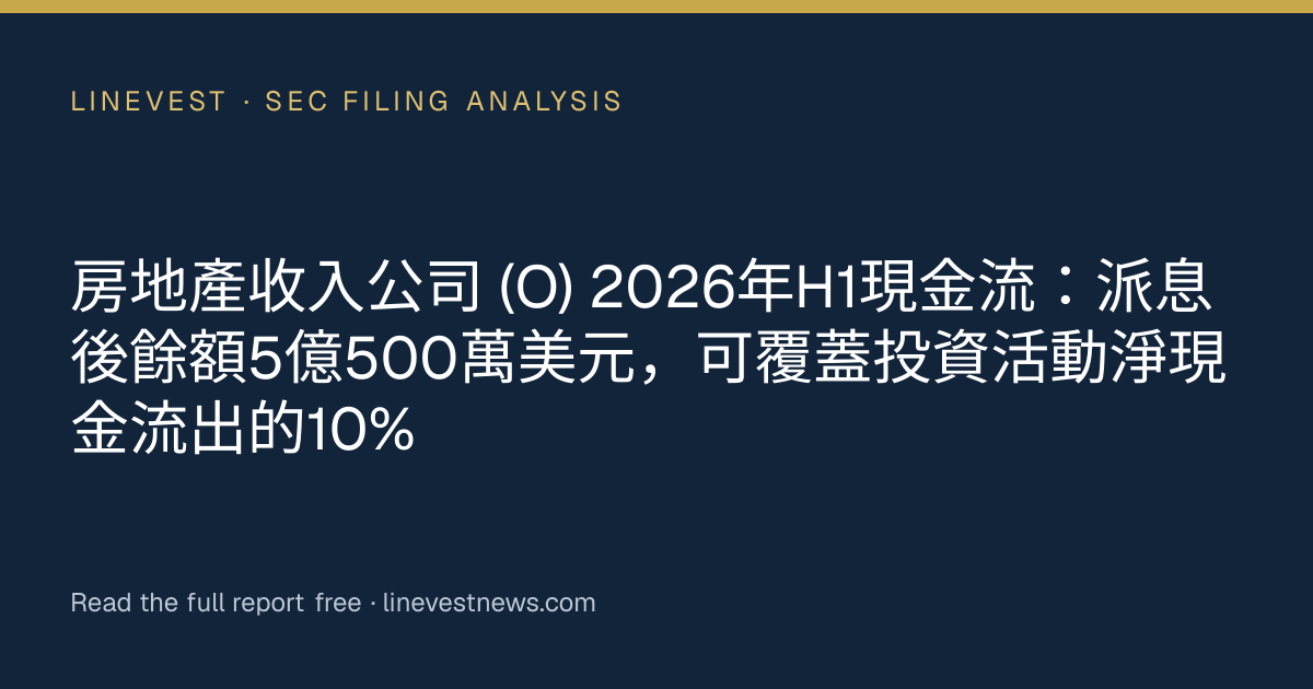房地產收入公司 (O) 2026年H1現金流：派息後餘額5億500萬美元，可覆蓋投資活動淨現金流出的10%