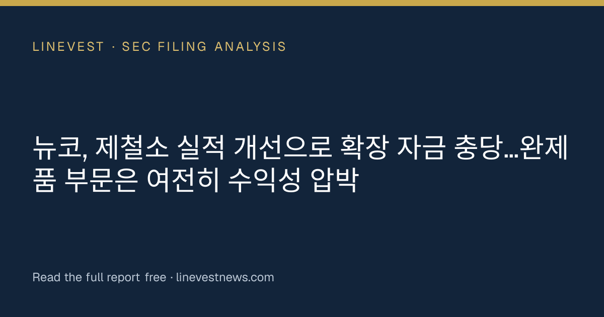 뉴코, 제철소 실적 개선으로 확장 자금 충당…완제품 부문은 여전히 수익성 압박