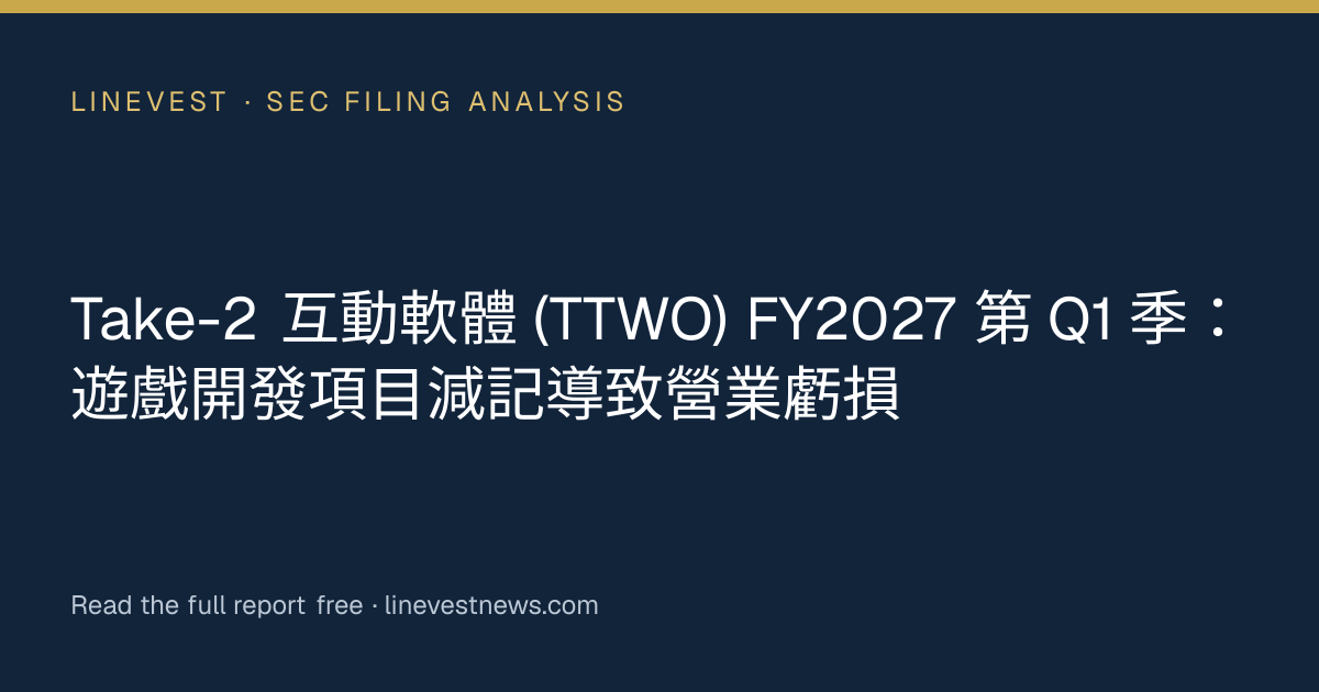 Take-2 互動軟體 (TTWO) FY2027 第 Q1 季：遊戲開發項目減記導致營業虧損