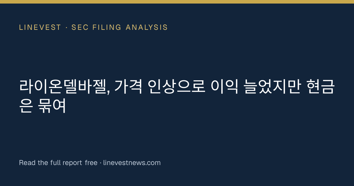 라이온델바젤, 가격 인상으로 이익 늘었지만 현금은 묶여