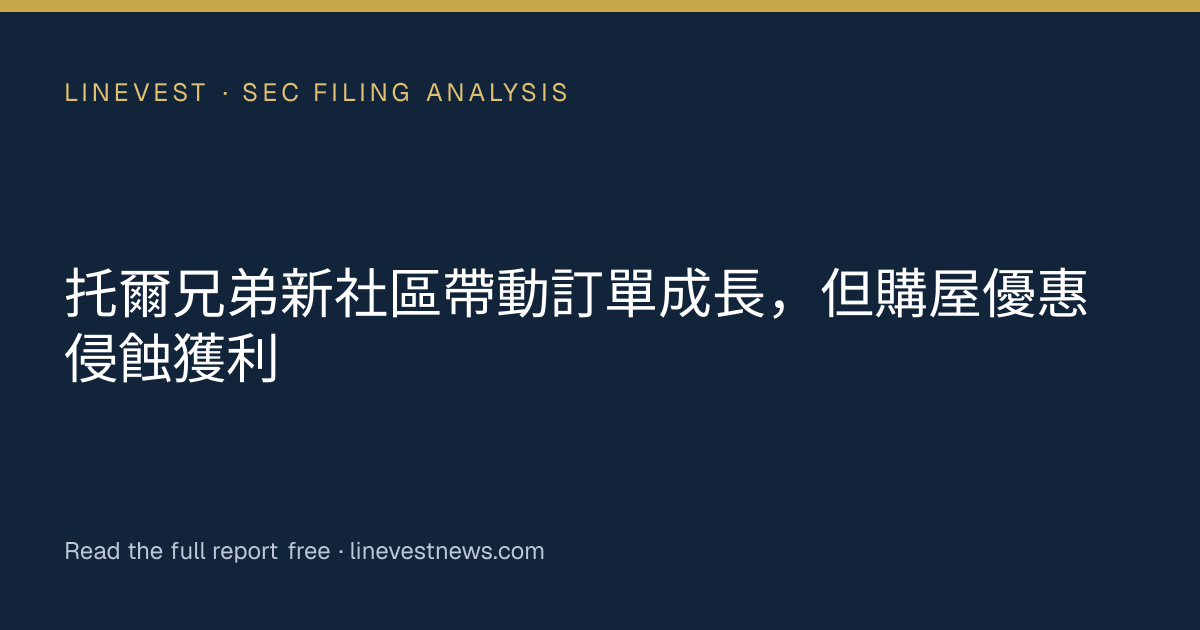 托爾兄弟新社區帶動訂單成長，但購屋優惠侵蝕獲利